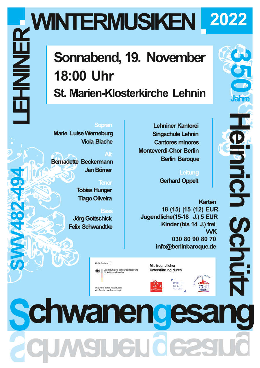 Plakat zum Konzert 'Schwanengesang' am 19.11.2022 in der Klosterkirche Lehnin